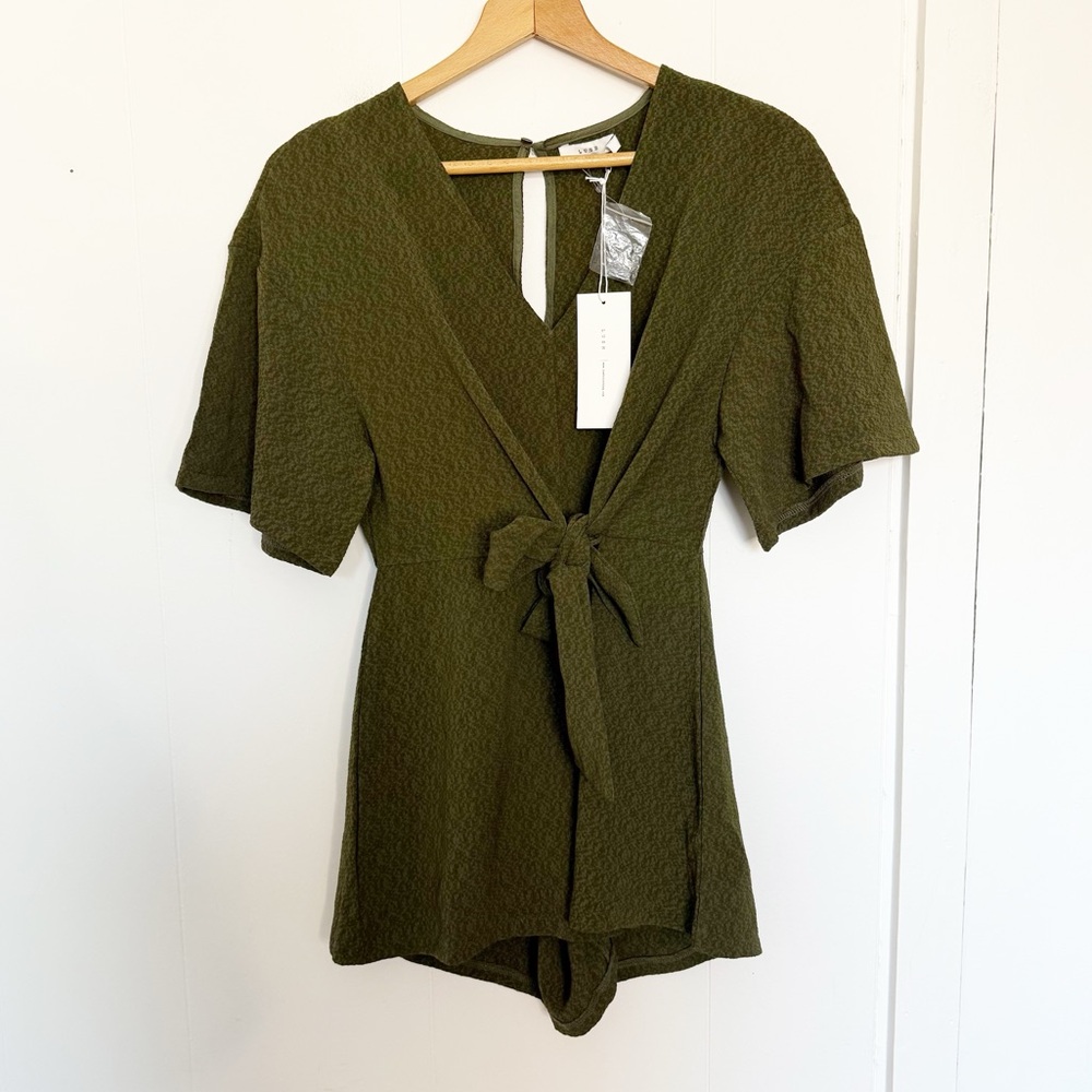 Lush Dark Army Green Romper Tie Front NWT Size Small